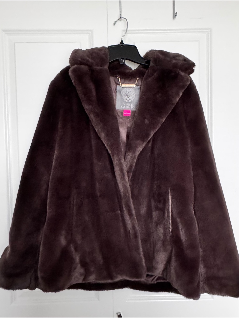 Vince Camuto Plush Faux Fur Jacket in Dark Brown